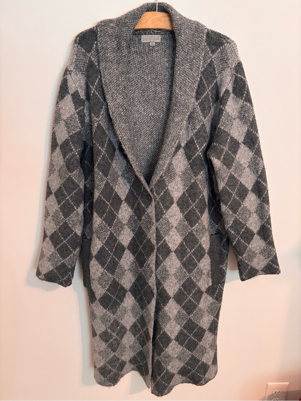 Joseph A. Fuzzy Argyle cardigan Duster Sweater